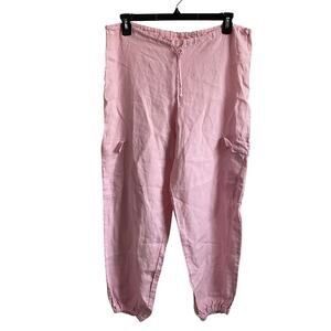 Bryn Walker Baby Pink 100% Linen Cargo‎ Jogger Lagenlook Pants - Small